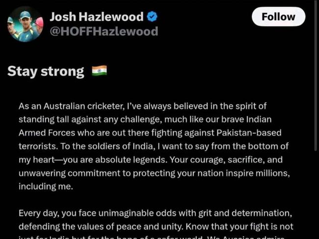 The rogue tweet that was falsely attributed to Hazlewood.