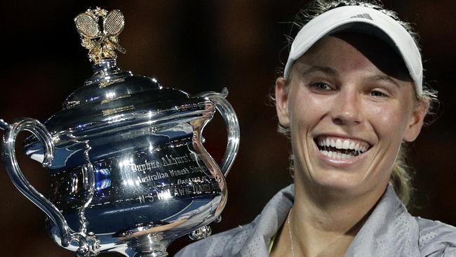 Caroline Wozniacki with the Australian Open trophy. Picture: AP Photo