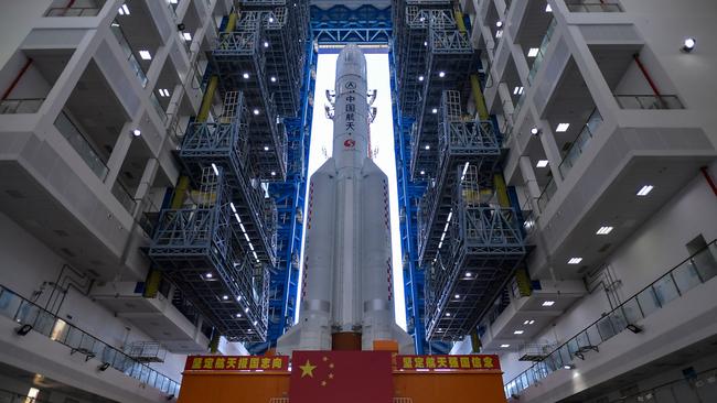 A Long March 5 rocket is transferred to China’s Hainan province for this week’s lift-off. Picture: AFP