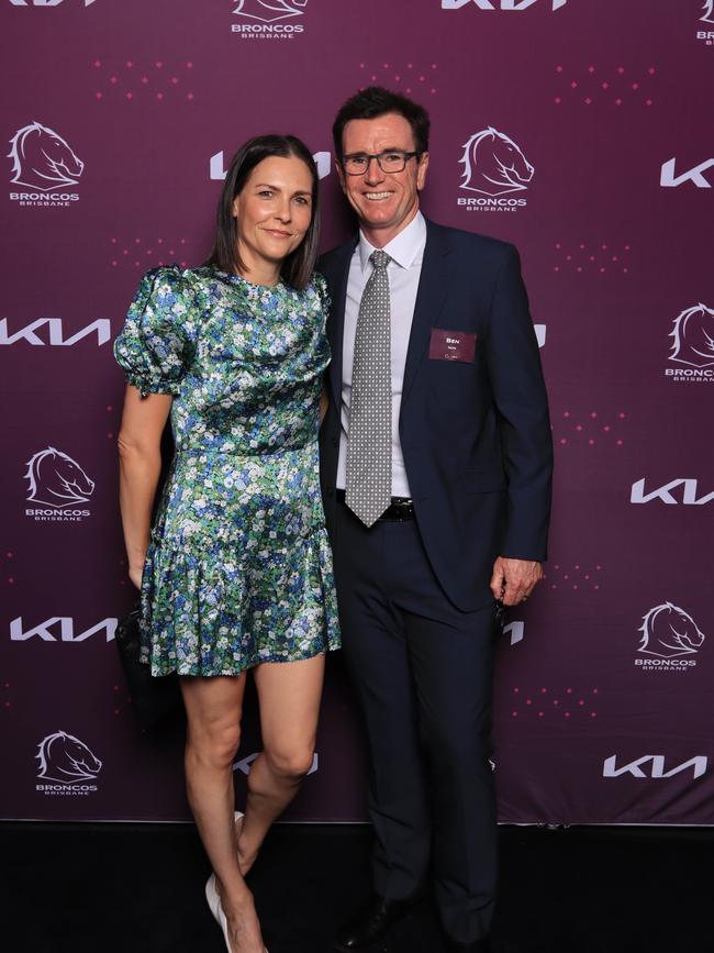 Ben and Beth Ikin at the Brisbane Broncos’ season launch at Water’s Edge, Hamilton. Picture: David Clark
