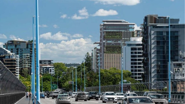 Artist's render of the proposed St Vincent's 'integrated wellness centre' as seen from the Story Bridge. Picture: Development.i/ Bickerton Masters