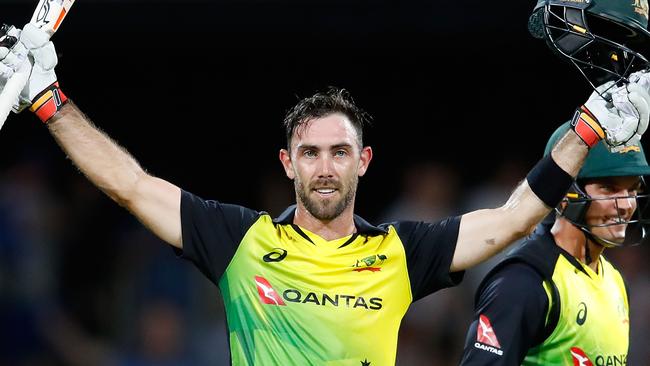 Maxwell celebrates his century against England. (Scott Barbour/Getty Images)