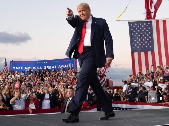 US President Donald Trump has attended his first campaign rally following his COVID-19 diagnosis. Picture: AFP