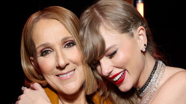 LOS ANGELES, CALIFORNIA - FEBRUARY 04: (L-R) Celine Dion and Taylor Swift attend the 66th GRAMMY Awards at Crypto.com Arena on February 04, 2024 in Los Angeles, California. (Photo by Kevin Mazur/Getty Images for The Recording Academy)