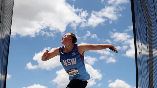 Cody Ramanauskas of New South Wales competes in the Boys' U17 Discus Throw. (Photo by Cameron Spencer/Getty Images)