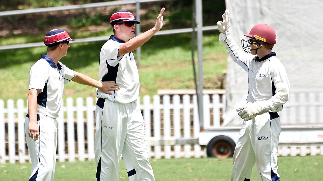 TSS celebrate a wicket GPS first XI cricket between BBC v TSS at Parkman Park. Saturday February 17, 2024. Picture, John Gass