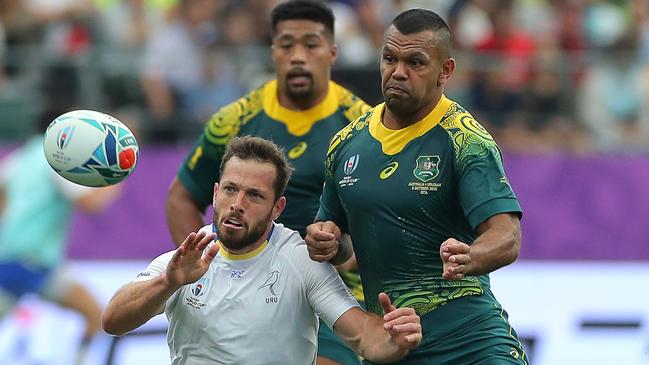 Wallabies fullback Kurtley Beale (right) says he’d love to see Australia host the 2027 Rugby World Cup. Picture: Getty Images