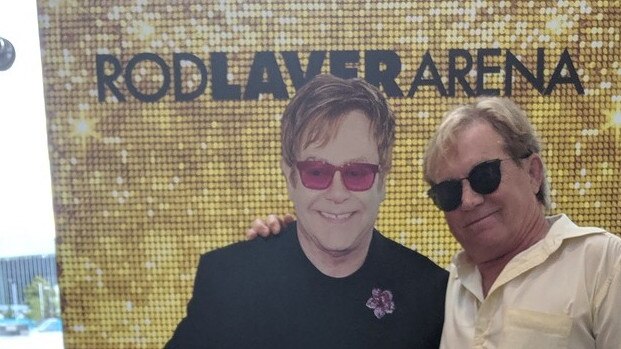 Will poses with a cardboard cut out of Elton John at the rocker's Melbourne concert on Monday.