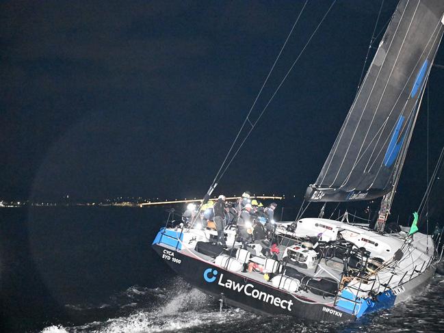 Law Connect crosses the line to win the 2024 Sydney to Hobart, on December 28, 2024 in Hobart, Australia. (Photo by Steve Bell/Getty Images)