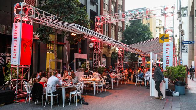 Melbourne diners at the city’s “street feasts festival” on New Year’s Eve. Picture: Asanka Ratnayake/Getty Images