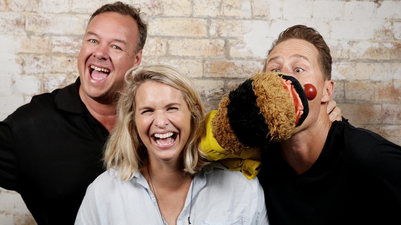 Triple M Brisbane’s Ben Dobbins, Libby Trickett and Luke Bradnam. Picture: Mark Calleja