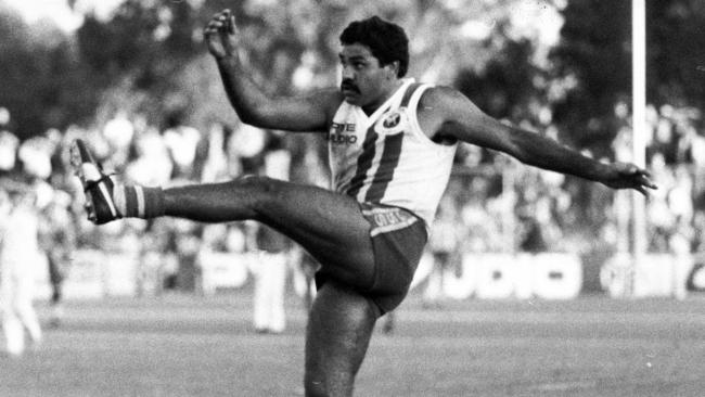 Wilbur Wilson in action for Central District during a SANFL match v Norwood in June, 1984. Picture: News Corp