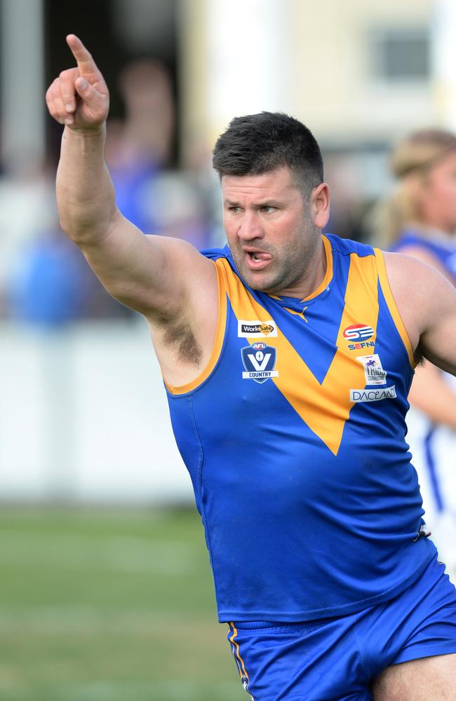 Cranbourne full-forward Marc Holt celebrates. Picture: Chris Eastman.