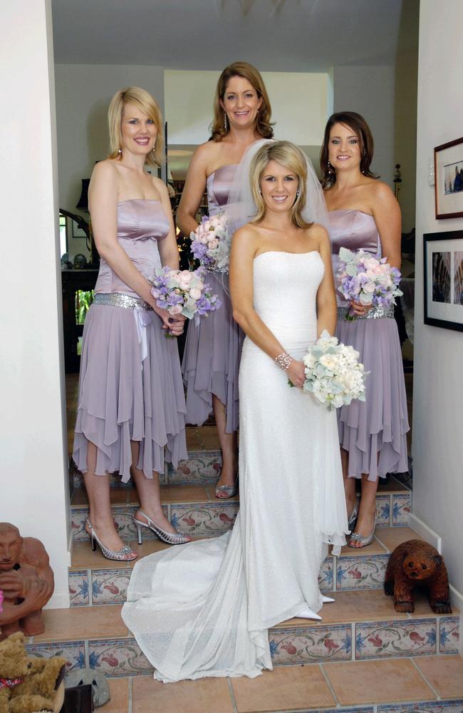 Bridesmaids Libby Mansour, Emma Parr, Emma Freer with bride Natalie McKeering in 2005.