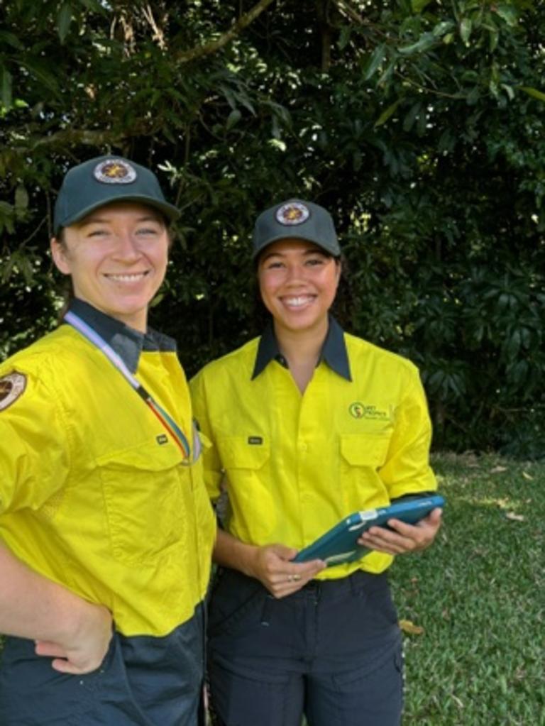 Wet Tropics Management Authority Field supervisor Jules Seabright and Field Coordinator Alishamay Chateris present the new AntZone App. Photo: Dylan Nicholson