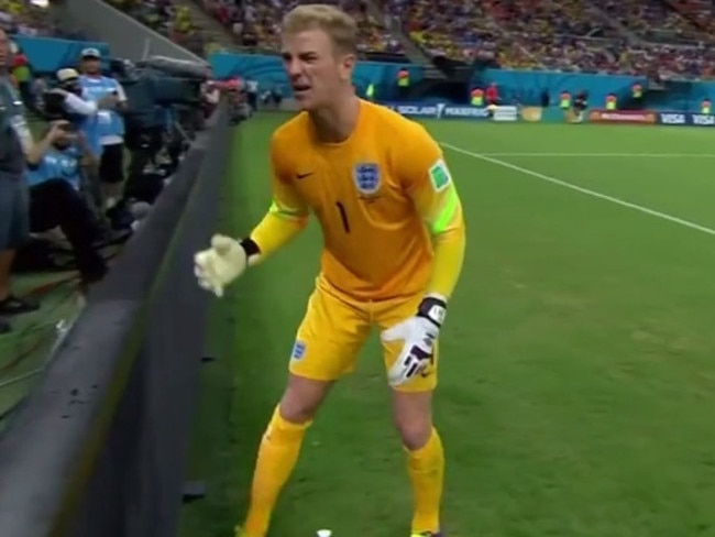 England goalkeeper Joe Hart chucks a tanty.