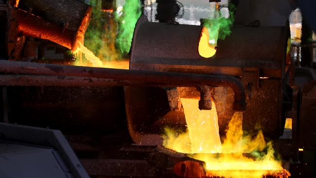 The smelter in action at BHP Billiton’s Olympic Dam mine site. Picture: Kelly Barnes