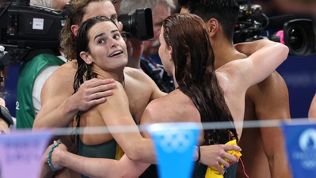 NCA. PARIS FRANCE 2024 OLYMPIC GAMES. August 3- Day 8Australias 4x100m Mixed Medley relay team of Kaylee McKeown, Josh Yong, Matt Temple and Mollie OÃCallaghan win Bronze during the Final at the Paris La Defense Arena  Picture: Adam Head