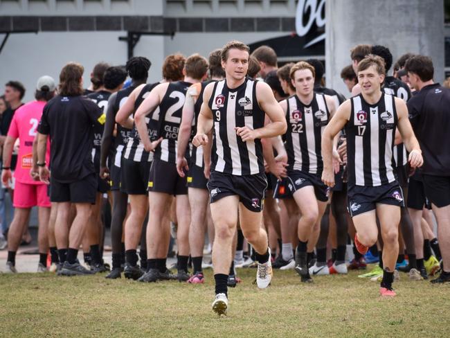 Sherwood Magpies captain Will Fletcher leads his team out. Picture: Highflyer Images.