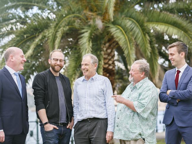 Trent Zimmerman, Daniel Keogh, Dr Arthur Chesterfield-Evans, Greg Graham, and Brett Stone are all running for the north shore federal seat. Picture: Tim Pascoe