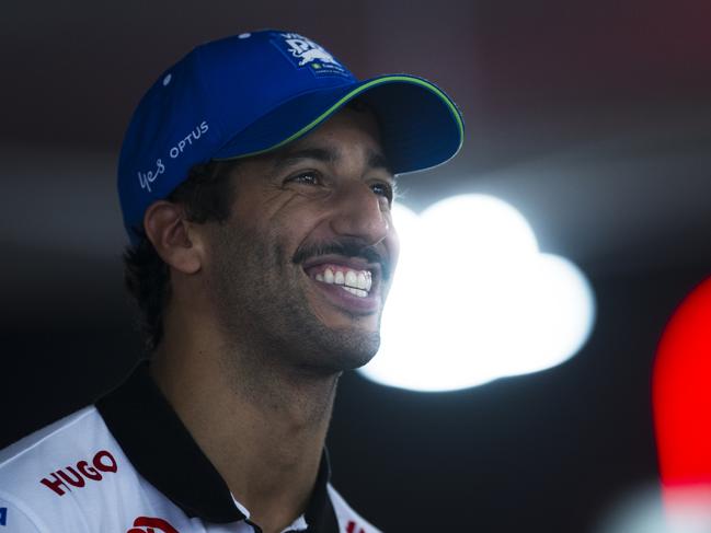 BUDAPEST, HUNGARY - JULY 20: 9th placed qualifier Daniel Ricciardo of Australia and Visa Cash App RB talks to the media after qualifying ahead of the F1 Grand Prix of Hungary at Hungaroring on July 20, 2024 in Budapest, Hungary. (Photo by Rudy Carezzevoli/Getty Images)