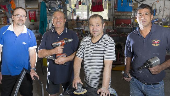 The Elizabeth Drive Smash Repairs team from left, Dean Noble, Sam Cardillo, Doug Djordjevic and Jay Raj Singh. Picture: Melvyn Knipe