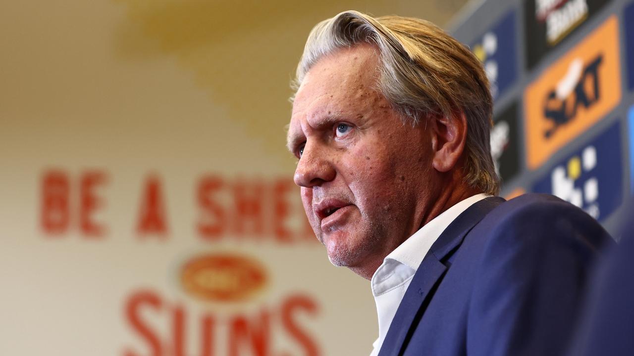 Gold Coast chairman Bob East faced the media on Tuesday. Picture: Chris Hyde/Getty Images