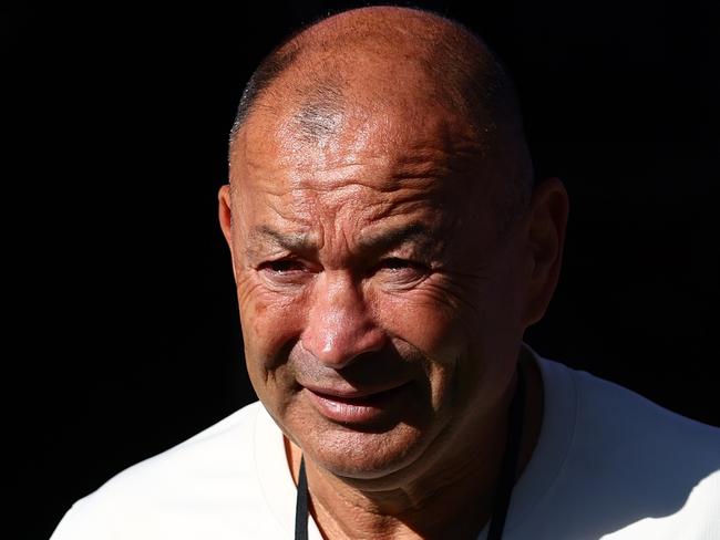 LYON, FRANCE - SEPTEMBER 23: Head Coach, Eddie Jones looks on during the Australia captain's run ahead of their Rugby World Cup France 2023 match against Wales at Parc Olympique on September 23, 2023 in Lyon, France. (Photo by Chris Hyde/Getty Images)