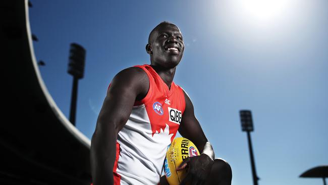 Aliir Aliir at the SCG after signing a new three-year deal at Sydney. Picture: Phil Hillyard