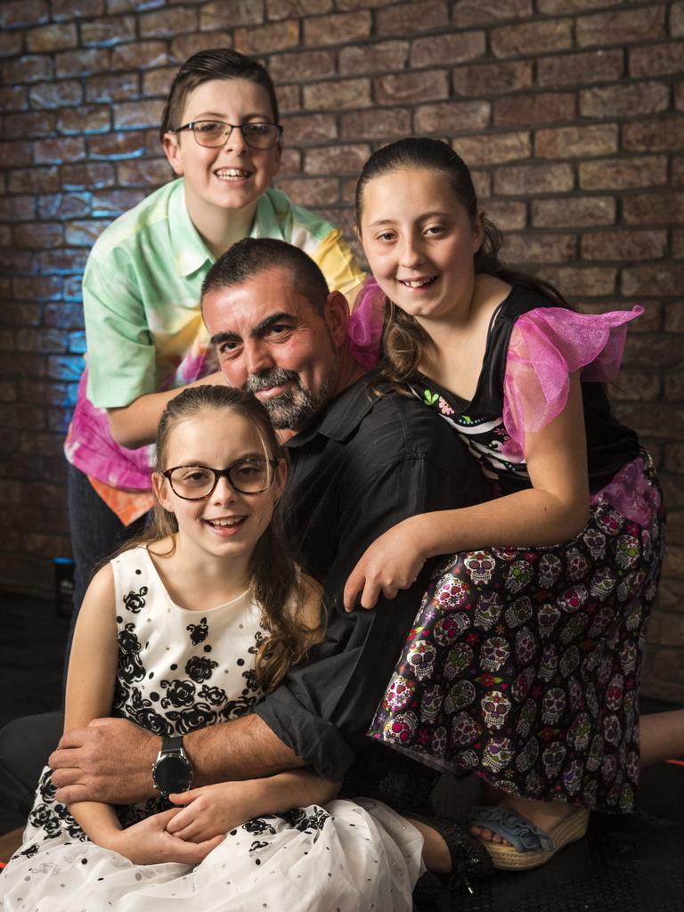 The family of the late Elissa Flanagan, who is honoured with the Elissa Flanagan Aim High Scholarship, (from left) Grace, Mikey, dad Robert and Emily Whitby at the launch of The Business disAbility Awards of Australia, Monday, July 26, 2021. Picture: Kevin Farmer