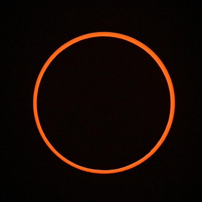 Ring of fire: the moon completely crosses in front of the sun during the Annular Solar Eclipse in Albuquerque, New Mexico. Picture: Sam Wasson/Getty Images
