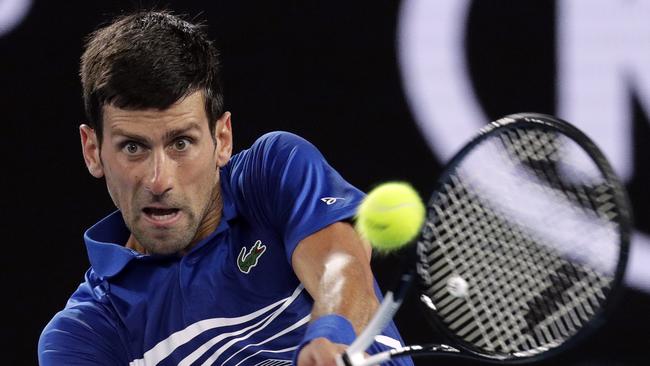 Djokovic had a steely focus on higher honours in his destruction of Pouille. Picture: AP