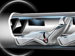 An image released by Tesla Motors, is a sketch of the Hyperloop capsule with passengers onboard. . Billionaire entrepreneur E...