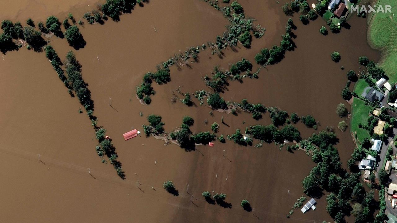 The landscape was unrecognisable after the rains came through. Picture: Satellite image ©2021 Maxar Technologies / AFP