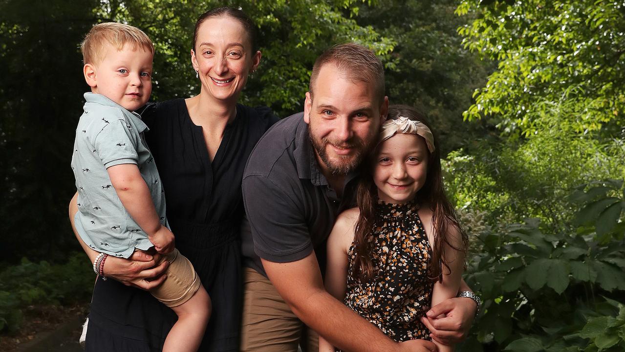 SUN TAS. Ivan and Sammie-Jo Jozeljic with children Jack 3 and Alexandra 8 of Old Beach. Big Issues survey on life in Tassie 2023 launch. Picture: Nikki Davis-Jones