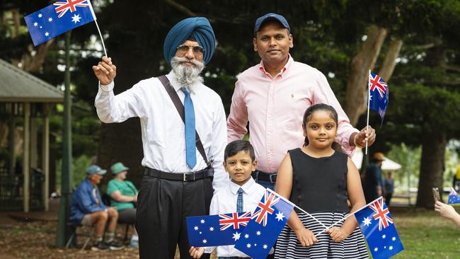 At Toowoomba Australia Day celebrations at Picnic Point are (from left) Major Singh, Prateek Vasanad, Vinod Vasanad and Kritika Vasanad, Sunday, January 26, 2025. Picture: Kevin Farmer