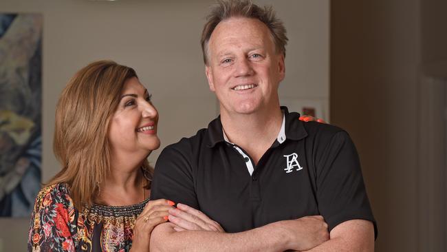 Port Adelaide CEO Keith Thomas with wife Pat at home in Hazelwood Park. Picture: Naomi Jellicoe