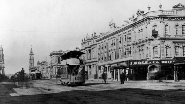 Horse tram in King William St, Adelaide, circa 1880s.