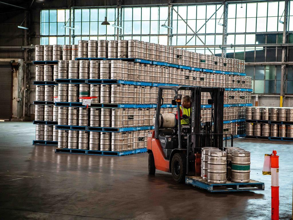 The final beer kegs ready for loading at the West End Brewery. Picture: Tom Huntley