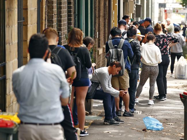 SUNDAY TELEGRAPH - 27/3/20Lines of unemployed people outside Surry Hills Centrelink today as the COVID-19 pandemic causes massive job losses. Picture: Sam Ruttyn