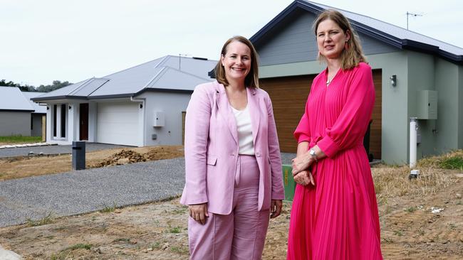 Senator Nita Green and Federal Housing Minister Julie Collins inspect new houses for sale at Cherrybrook Estate in Bentley Park. Picture: Brendan Radke