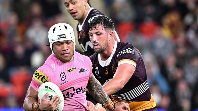 BRISBANE, AUSTRALIA - JULY 05: Brian To'o of the Panthers istduring the round 18 NRL match between Brisbane Broncos and Penrith Panthers at Suncorp Stadium, on July 05, 2024, in Brisbane, Australia. (Photo by Bradley Kanaris/Getty Images)