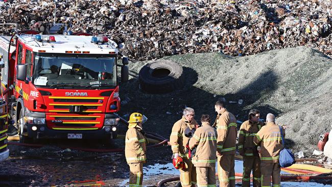 Firefighters continue to fight the Coolaroo recycling plant fire. Saturday, July 15. 2017. Picture: David Crosling