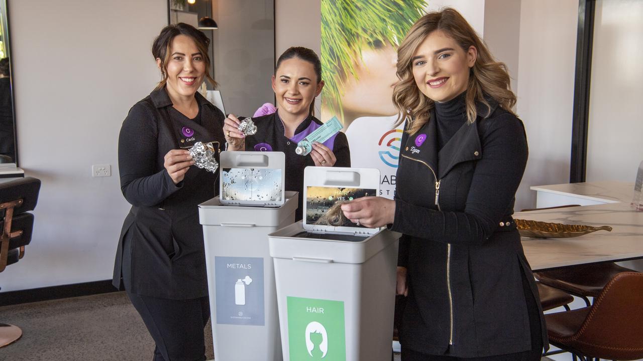 Carla Dale, Kate Ruijter and Tegan Kay from Classic Hair Lounge named Queensland's first regional sustainable salon. Picture: Nev Madsen.