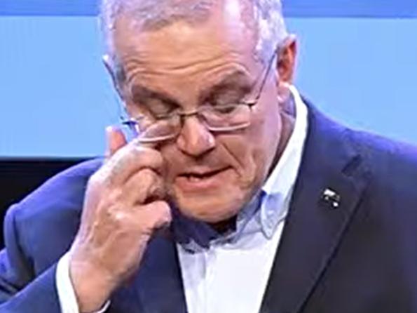 Scott Morrison tears up while addressing Horizon Church after his election defeat. Picture: YouTube/Horizon Church