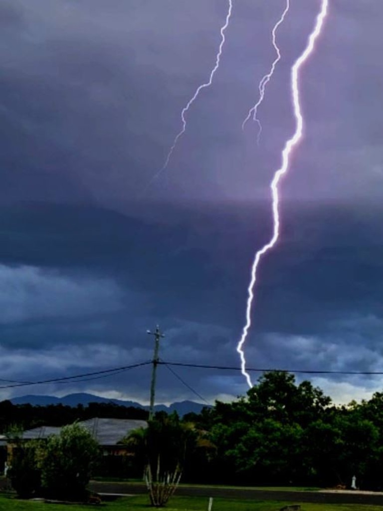 Lightning over Aratula where small hail was also reported. Picture: Jill Haynes