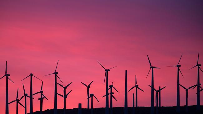 Electric energy generating wind turbines on a wind farm in the San Gorgonio Pass area, near Palm Springs, California. Picture: David McNew/AFP