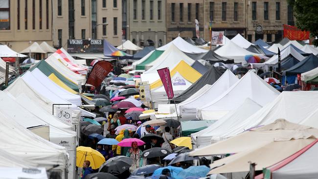 Salamanca Market is Tasmania’s most visited tourist attraction, rain, hail or shine. Picture: SAM ROSEWARNE