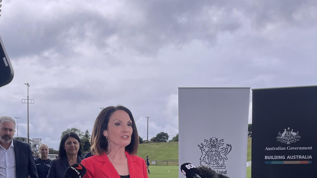 Sunshine Coast Mayor Rosanna Natoli speaking at the Sunshine Coast Stadium on May 17, 2024.