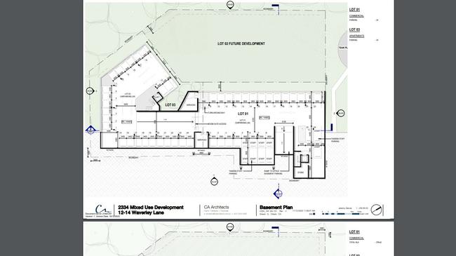 The building design and area at 12-14 Waverley Lane.